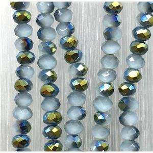 chinese Jadeite Glass beads, faceted rondelle, hlaf green electroplated, approx 2.5x3mm, 150 pcs per st