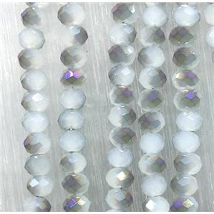chinese Jadeite Glass beads, faceted rondelle, half rainbow electroplated, approx 2.5x3mm, 150 pcs per st