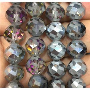 faceted round chinese crystal glass beads, half silver, approx 12mm dia, 50pcs per st