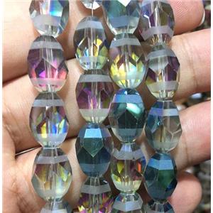 rainbow chinese crystal glass beads, faceted barrel, approx 6x8mm, 72pcs per st