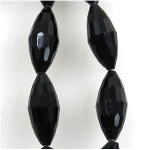 black chinese crystal glass beads, faceted rice, approx 16x40mm, 10pcs per st