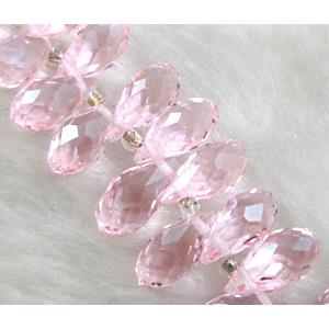 Chinese Crystal Beads, Faceted teardrop, pink, approx 7x14mm, 100pcs per st