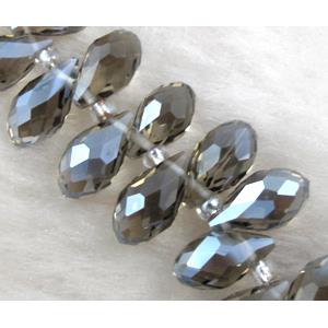 Chinese Crystal Beads, Faceted teardrop, grey, approx 7x14mm, 100pcs per st