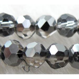 Chinese Crystal Beads, faceted round, half silver plated, 4mm dia, approx 100pcs per st
