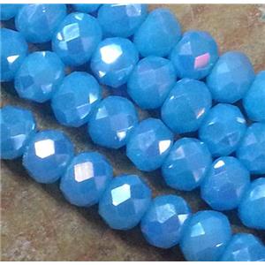 Chinese crystal glass bead, faceted rondelle, blue AB color, approx 3x4mm dia, 135pcs per st