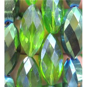 Chinese crystal glass bead, faceted oval, approx 12x25mm, 15pcs per st