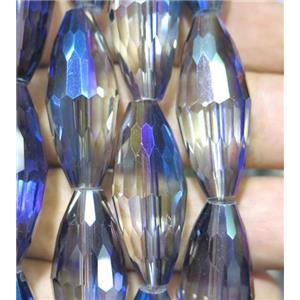 Chinese crystal glass bead, faceted rice, approx 13x32mm, 10pcs per st