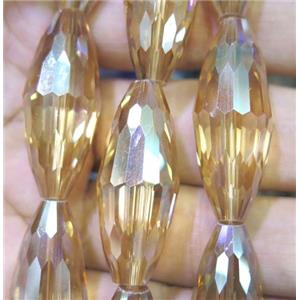 Chinese crystal glass bead, faceted rice, approx 13x32mm, 10pcs per st