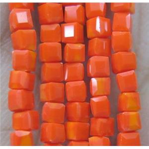 chinese crystal glass bead, faceted cube, orange, approx 2x2x2mm, 200pcs per st