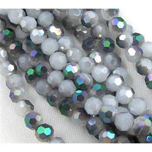 glass crystal bead, faceted round, half plated AB color, 4mm dia, 100pcs per st