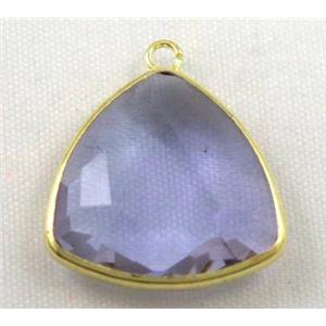 Chinese crystal glass pendant, faceted triangle, approx 18x18x18mm