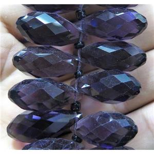 Chinese crystal glass bead, faceted teardrop, deep purple, approx 10x18mm, 100pcs per st