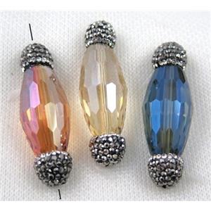 Chinese crystal glass spacer bead paved rhinestone, faceted Rice, approx 15-45mm