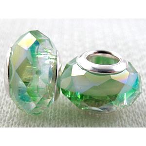 crystal glass beads, faceted rondelle, lt.green AB-Color, approx 14mm dia, 8mm thin, hole: 4.7mm