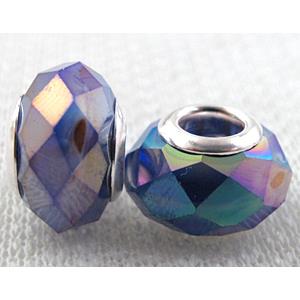 crystal glass beads, faceted rondelle, rainbow AB-Color, approx 14mm dia, 8mm thin, hole: 4.7mm