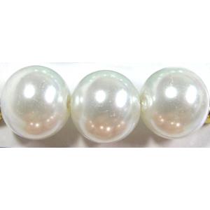 glass pearl bead, round, white, approx 10mm dia, 42pcs per st