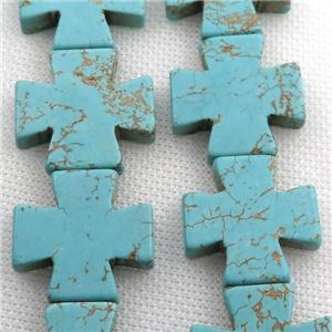 Magnesite Turquoise cross beads, approx 25mm