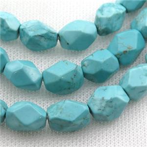Magnesite Turquoise beads, faceted freeform, approx 10-13mm