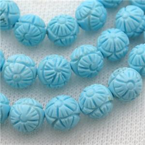 carved Magnesite Turquoise beads, round, approx 10mm