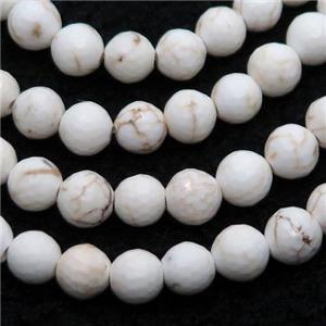 white Magnesite Turquoise beads, faceted round, approx 6mm dia