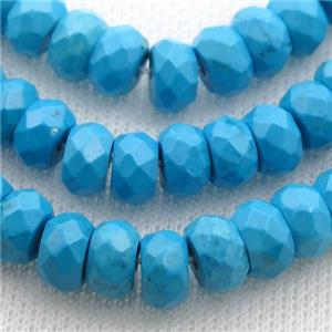 blue Sinkiang Turquoise beads, faceted rondelle, approx 4x6mm