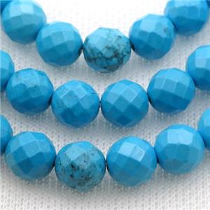 blue Sinkiang Turquoise beads, faceted round, approx 4mm dia