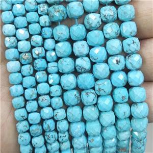 Blue Magnesite Turquoise Beads Faceted Cube, approx 7-8mm