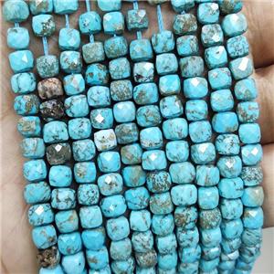Blue Magnesite Turquoise Beads Faceted Cube, approx 5-6mm