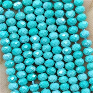 Howlite Turquoise Beads Green Dye Faceted Rondelle, approx 4mm