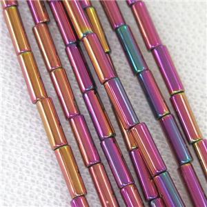 Hematite tube beads, purplepeach electroplated, approx 2x8mm