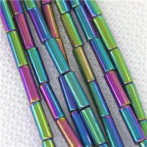 Hematite tube beads, rainbow electroplated, approx 3x9mm