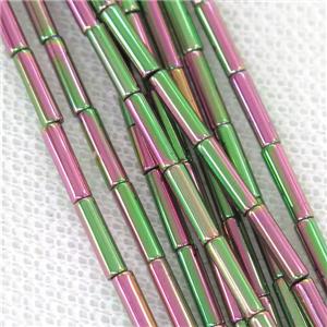 Hematite tube beads, greenred electroplated, approx 2x8mm
