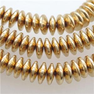 light KC-gold electroplated Hematite heishi Beads, approx 3x12mm