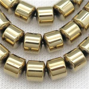 Hematite tube beads, lt.gold plated, approx 4mm