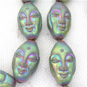 rainbow Hematite buddha Beads, approx 15-25mm