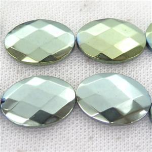 green Hematite Beads, faceted oval, approx 18-25mm