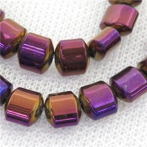 purple Hematite Beads, flat tube, approx 7.5mm