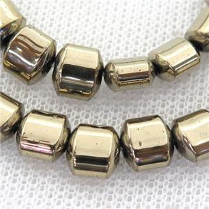 Hematite Beads, flat tube, pyrite color, approx 7.5mm