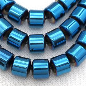Hematite tube beads, blue electroplated, approx 4mm