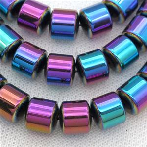 Hematite tube beads, rainbow electroplated, approx 4mm