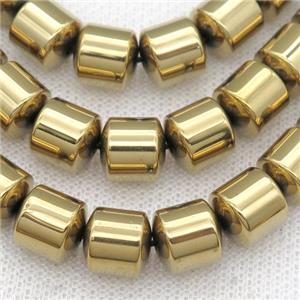 Hematite tube beads, gold plated, approx 4mm