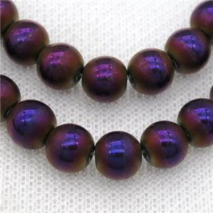 round Hematite Beads with line, purple electroplated, matte, approx 8mm dia