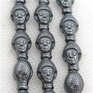 black Hematite buddha beads, approx 9-14mm