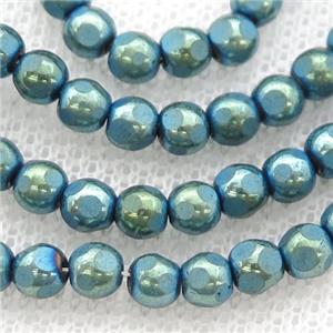 faceted round Hematite beads, green electroplated, approx 6mm