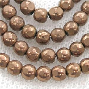 faceted round Hematite beads, brown electroplated, approx 6mm