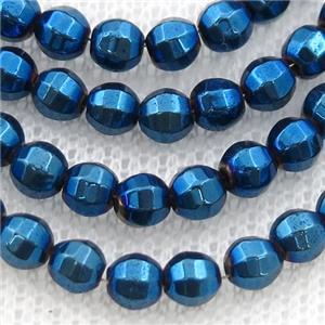 Hematite lantern beads, blue electroplated, approx 8mm dia