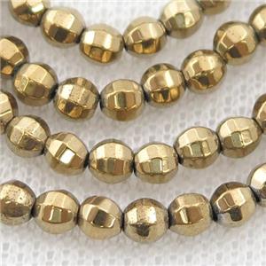 Hematite lantern beads, lt.gold electroplated, approx 4mm dia
