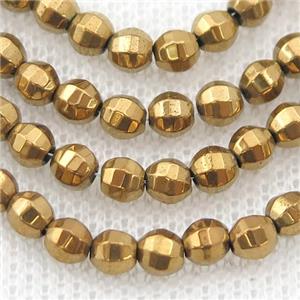 Hematite lantern beads, gold electroplated, approx 4mm dia
