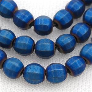 matte Hematite lantern beads, blue electroplated, approx 4mm dia