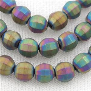 matte Hematite lantern beads, rainbow electroplated, approx 6mm dia